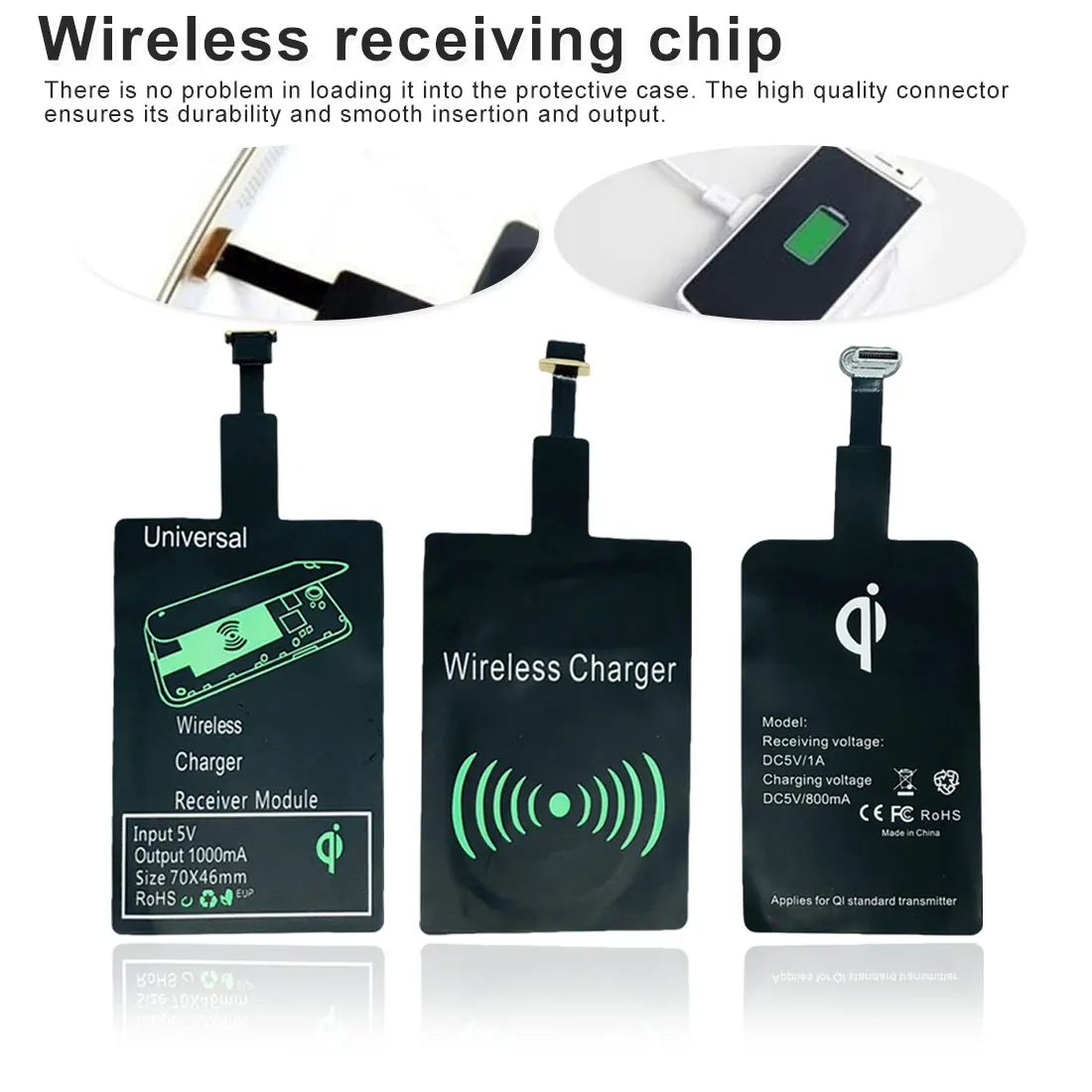 Приемник беспроводной зарядки Модный Универсальный Черный QI для Android Micro USB Type-c