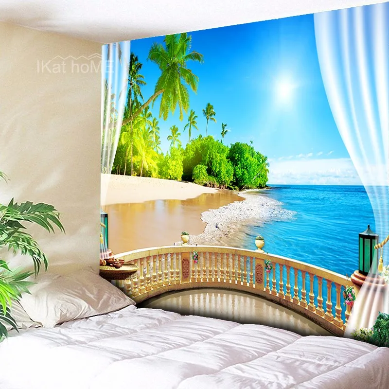 

Beach Scenery Tapestry 3D Wall Hanging Bohemian Gypsy Psychedelic Tapestry Living Room Boho Decoration Home Decor Large 200x300
