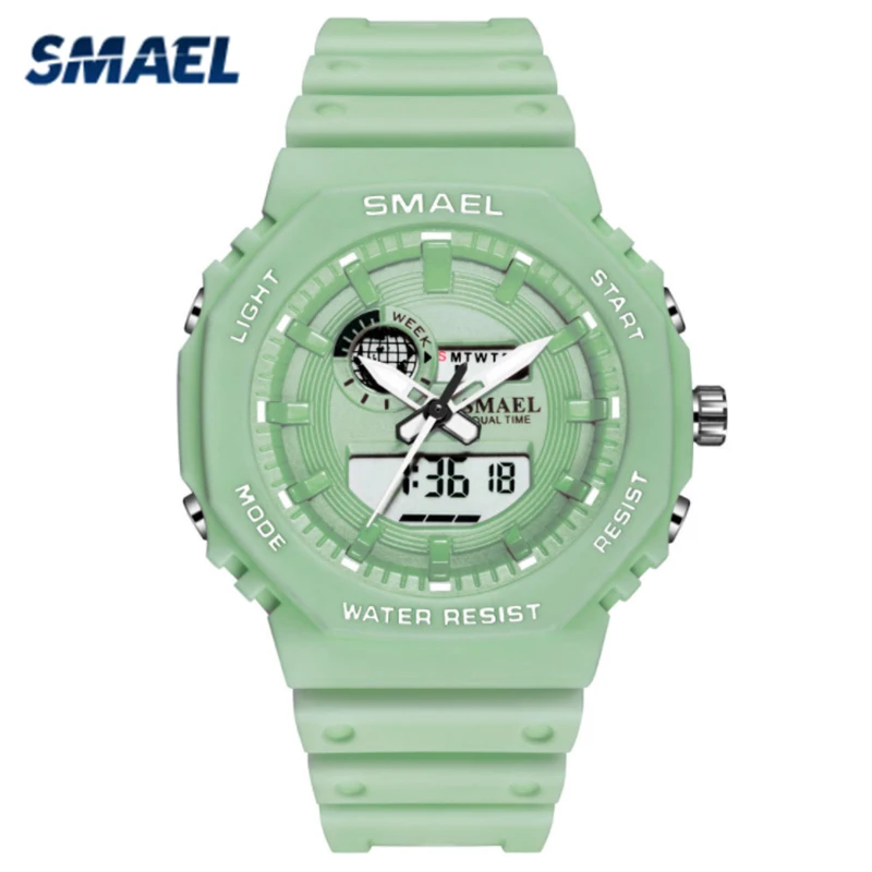 

SMAEL Watch Women Brand Luxury Fashion Casual Quartz Wristwatches Pu Sport Lady Relojes Mujer Green Digital Watch Girl Clock