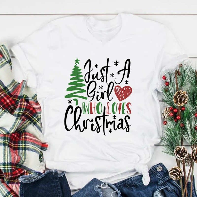 

Женские топы в эстетике, футболки, футболки с надписью «Just A Girl Who Loves Christmas», Женская рождественская футболка в стиле Харадзюку, футболка с ко...