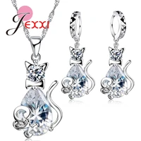 new white cat jewelry sets 925 sterling silver cz aaa cubic zirconia crystal mother days gift jewelry sets for women