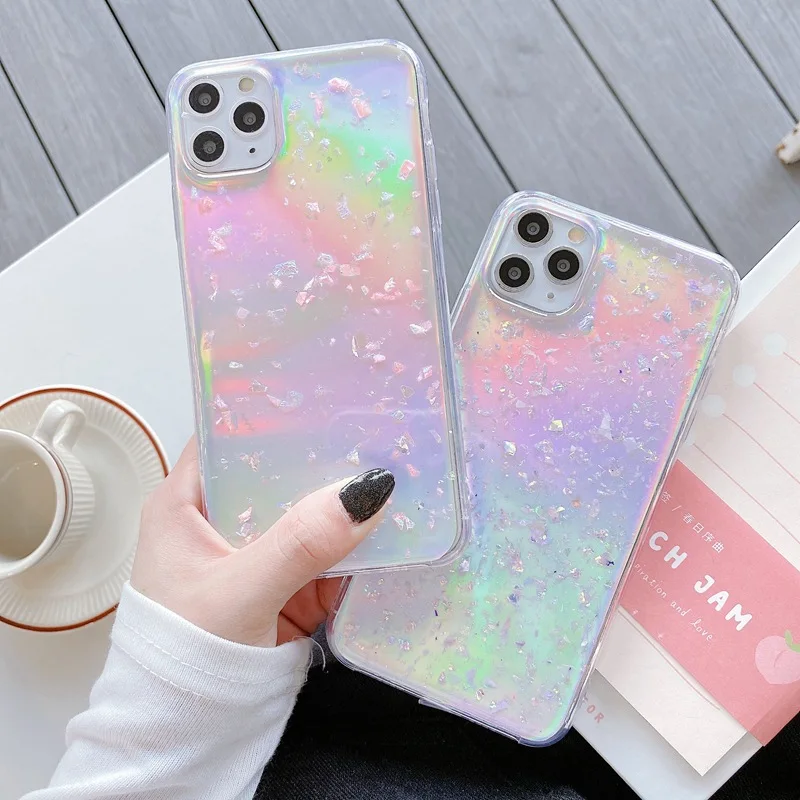 tfshining conch shell phone cases for iphone 11 11 pro x xr xs max 8 7 plus 6 6s se 2020 bling glitter laser case tpu back cover free global shipping
