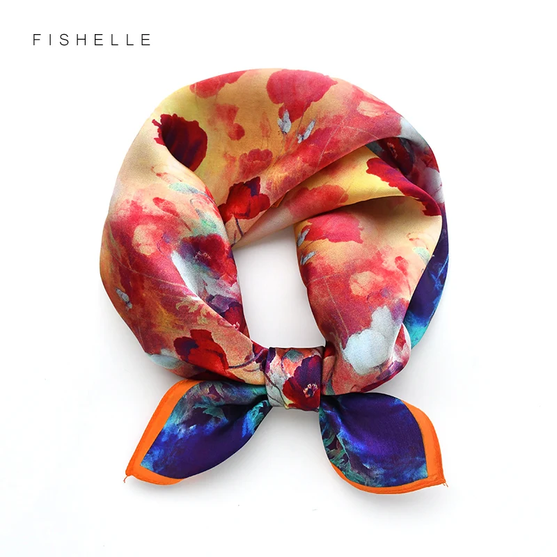 

Retro oil painting women silk scarves pure silk female warp printed cashew bandana headscarf foulard hijab scarf ladies gift