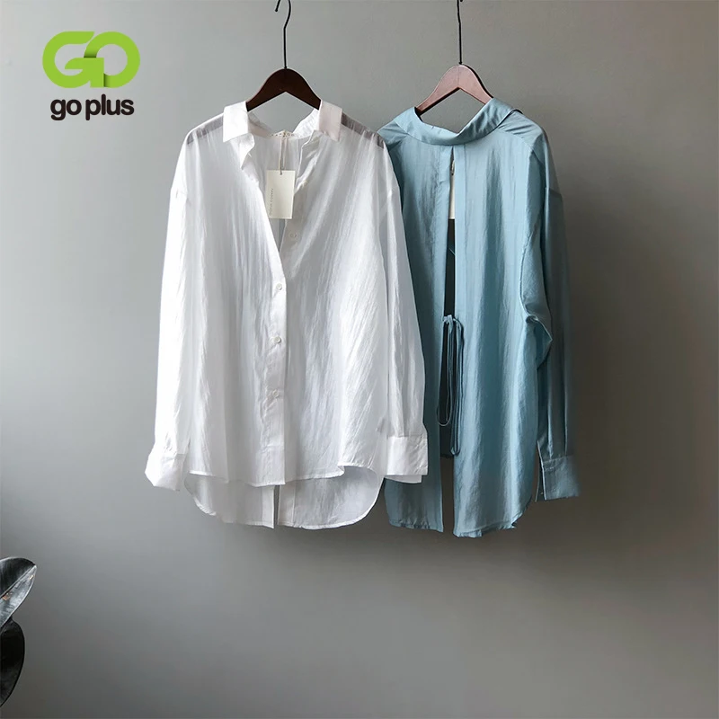 Рубашка GOPLUS винтажные рубашки с открытой спиной женские белые топы и блузки на