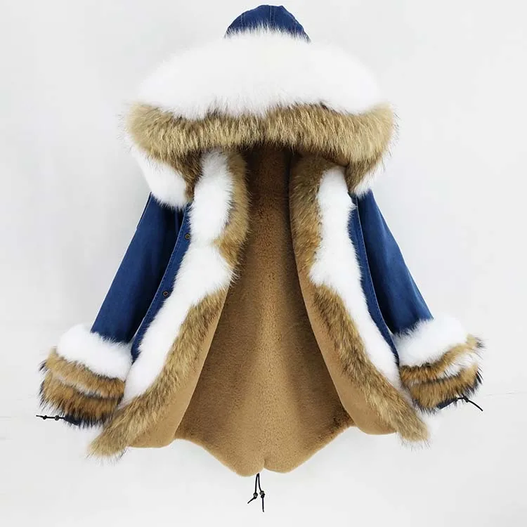 

2022 Long Parka Real Fur Coat Winter Jacket Women Natural Raccoon Fur Fox Fur Collar Hood Cuffs Thick Warm Outerwear New