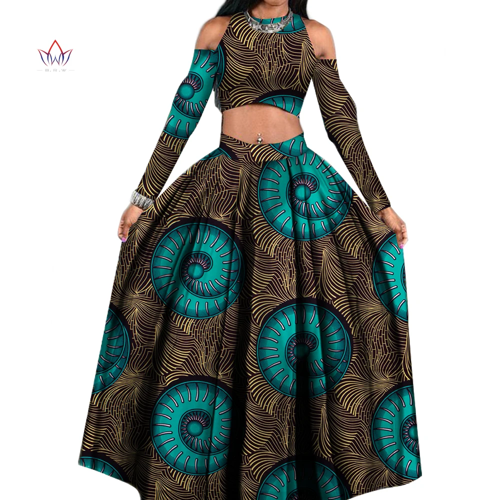 

Африканская традиция Женский комплект 2 шт. африканская одежда с длинным рукавом Дашики o-образным вырезом Африканские Восковые принты для ...