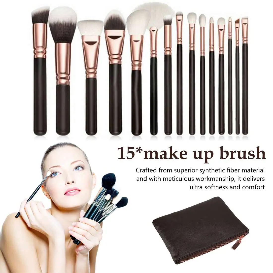 15 шт. набор кистей для макияжа основа глаз и лица кисти на молнии Сумка розовая