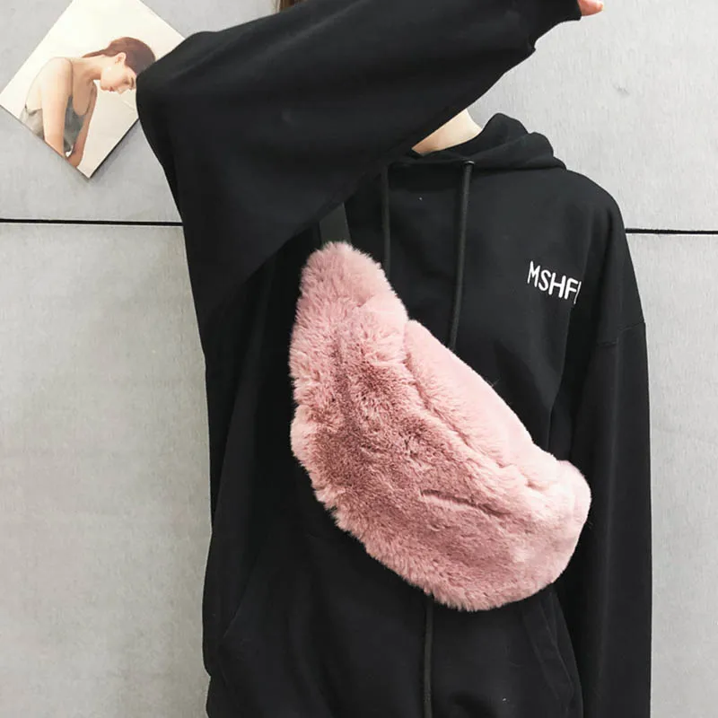 Pink Waist pack Новая осенне-зимняя плюшевая поясная сумка для женщин и детей, поясная сумка, нагрудная сумка, женская сумка-банан, вместительная сумка для почек, сумки на плечо - Color: Pink Waist pack