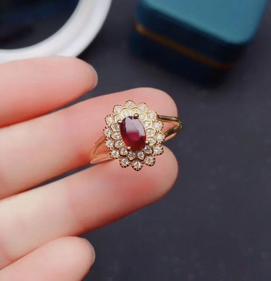 Роскошное серебряное кольцо с рубином 925 пробы для вечерние 4 мм * 6 100% натуральным