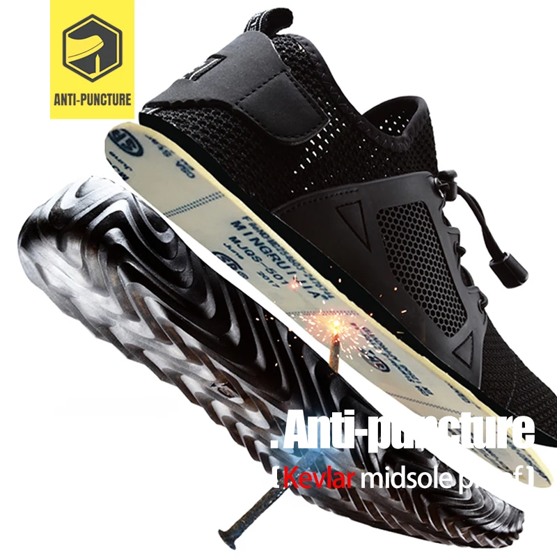 LARNMERN Men's Work Safety Shoes Steel Toe Lightweight Breathable Anti-smashing Non-slip Construction Protective Footwear | Обувь