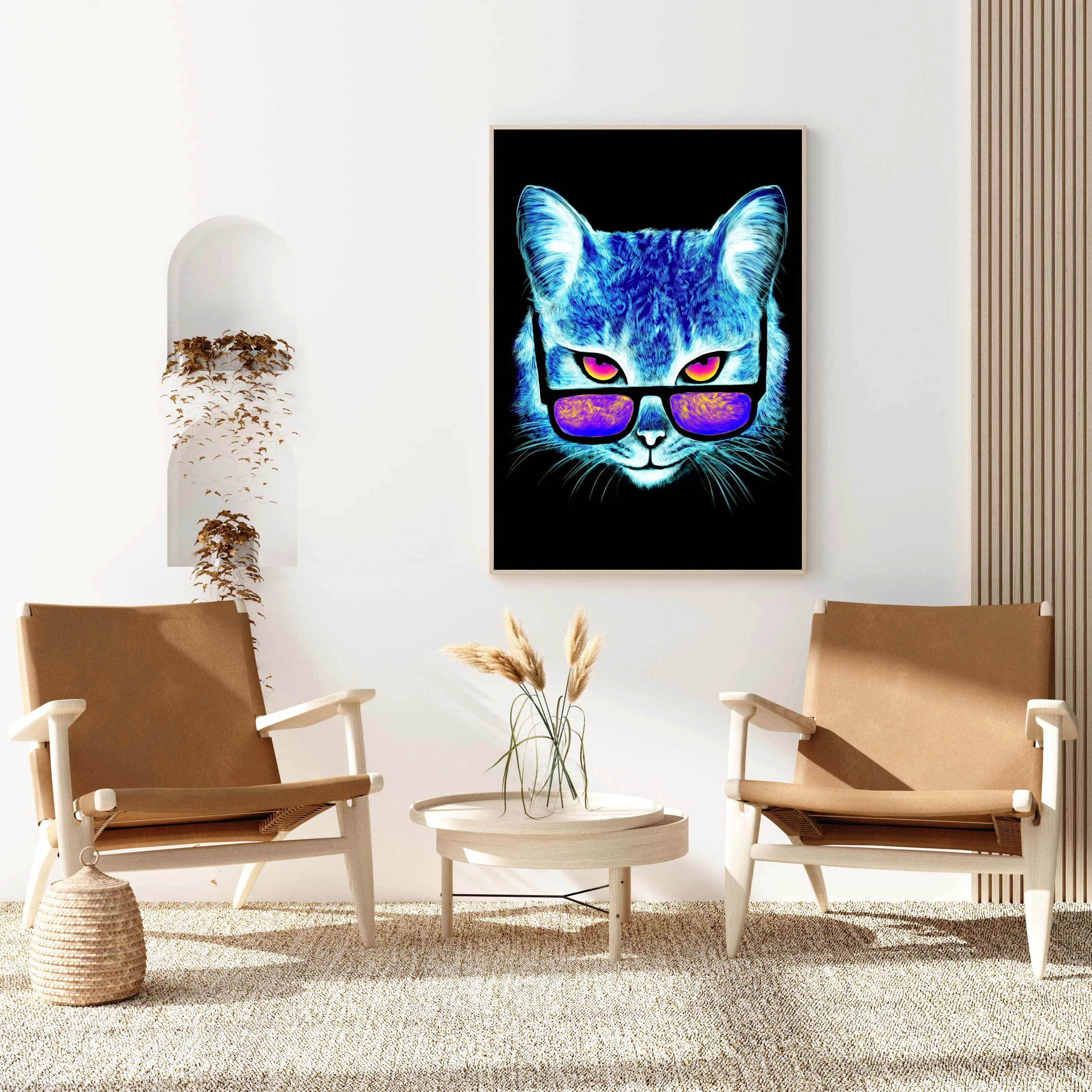 

HD Prints Poster Canvas Wall Art Painting Home Decor Animal Neon Cat With Sunglasses Pictures Modular Modern Living Room Framed