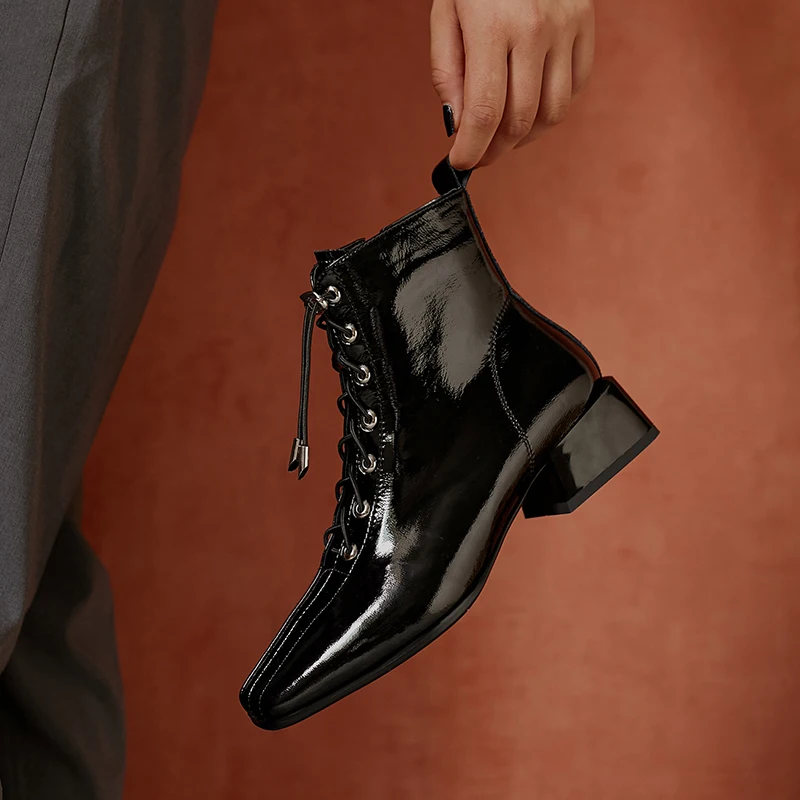 

Quality Genuine Leather Cross Tied Chelsea Boots Party dress Shoes Woman 2020 Autumn Winter Warm Women Ankle Boots