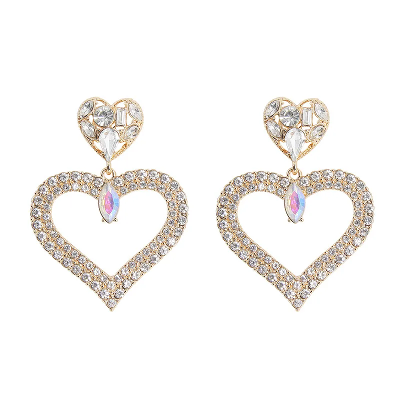 

Earrings for Women Exaggerated Fashion Crystal Double Heart Earrings Contracted Joker Long Drop Earrings Jewelry Trendy