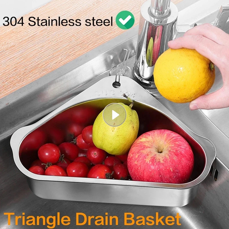 

Kitchen Stainless Steel Square /Triangular Sink Strainer Drain Fruit Vegetable Drainer Storage Tool Basket Suction Cup Filter