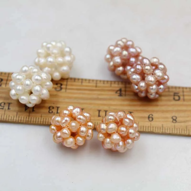 

2pcs Natural Freshwater Pearls Flower Ball Cultured Baroque White Handmade Pearls Beads Charm For Jewelry Making Accessries