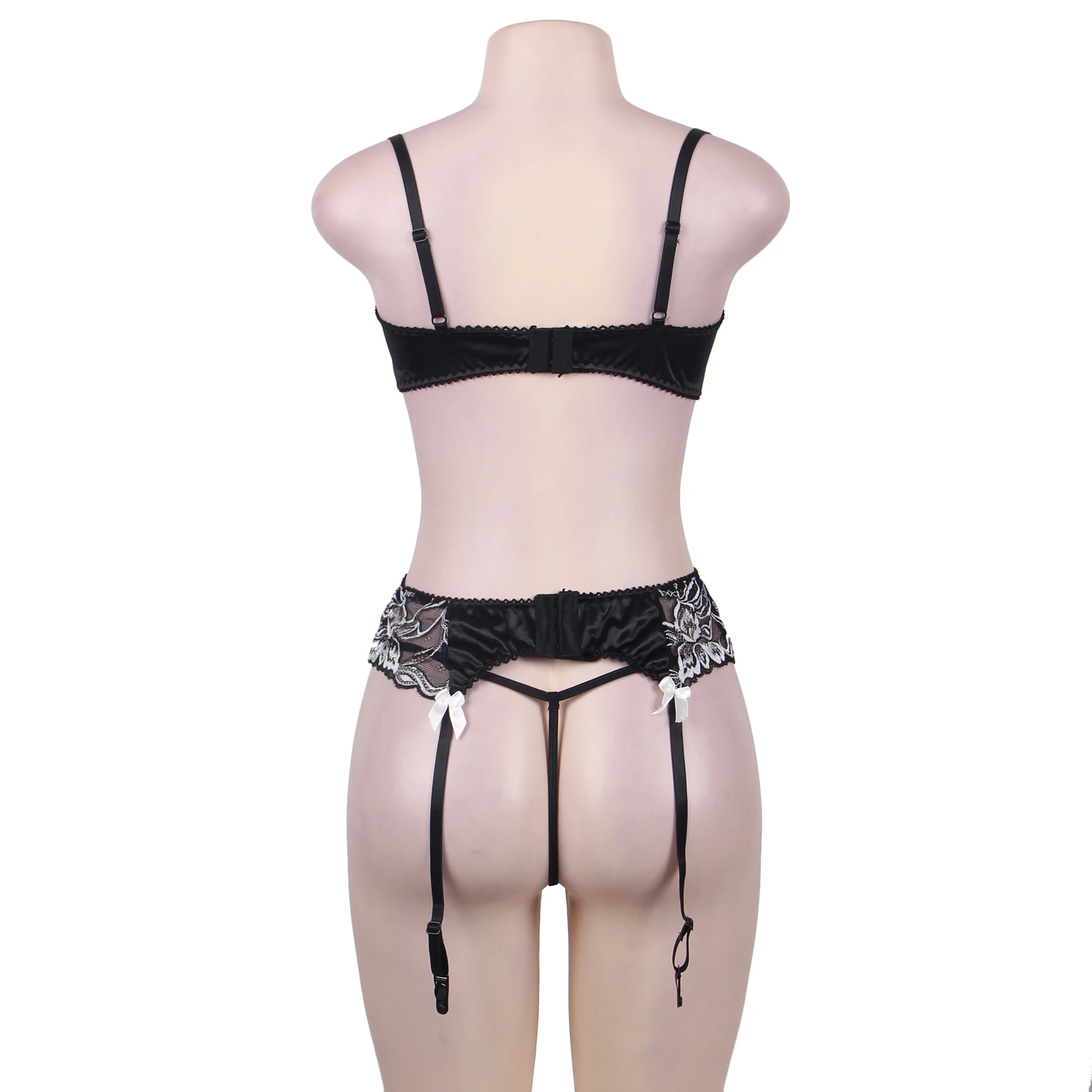 

Lenceria Porno Woman Seksi Lingerie Set with Bra+Garterbelt+Panty Lace Open Bra Garter Set Erotic Women's Clothing R80319