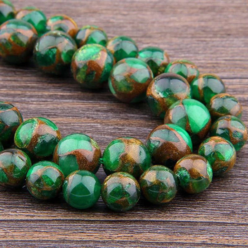 Бусины из зеленого золота 6 мм 8 10 12 натуральный камень бисер полированный