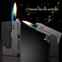 personality creative double fire deformation pistol butane gas lighter flashlight windproof lighter funny cigar accessories gift