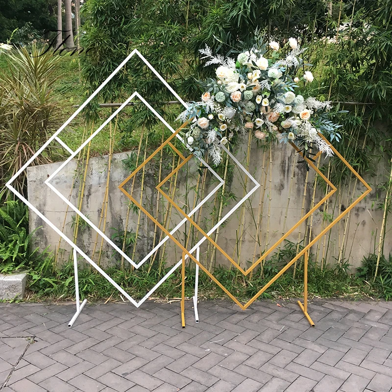 

HVAYI Diamond Wedding Arch Metal Background Square Geometric Rhombus Flower Frame Floral Background Decoration