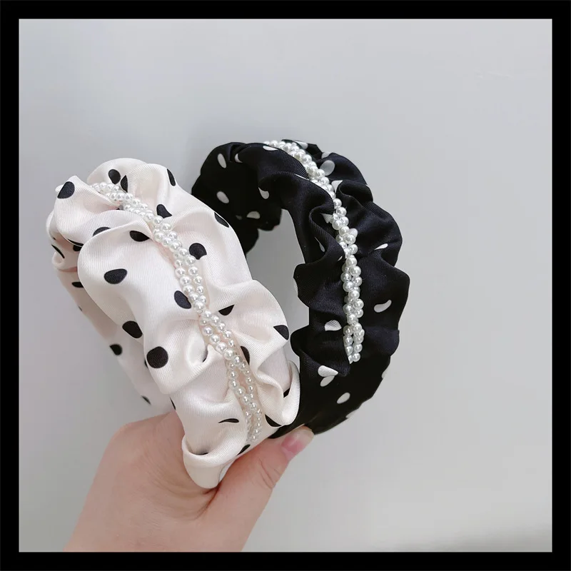 

Korean version of the hair band wave dots sweet pearls wide brim retro simple pressed hair headdress ladies fashion hairpin