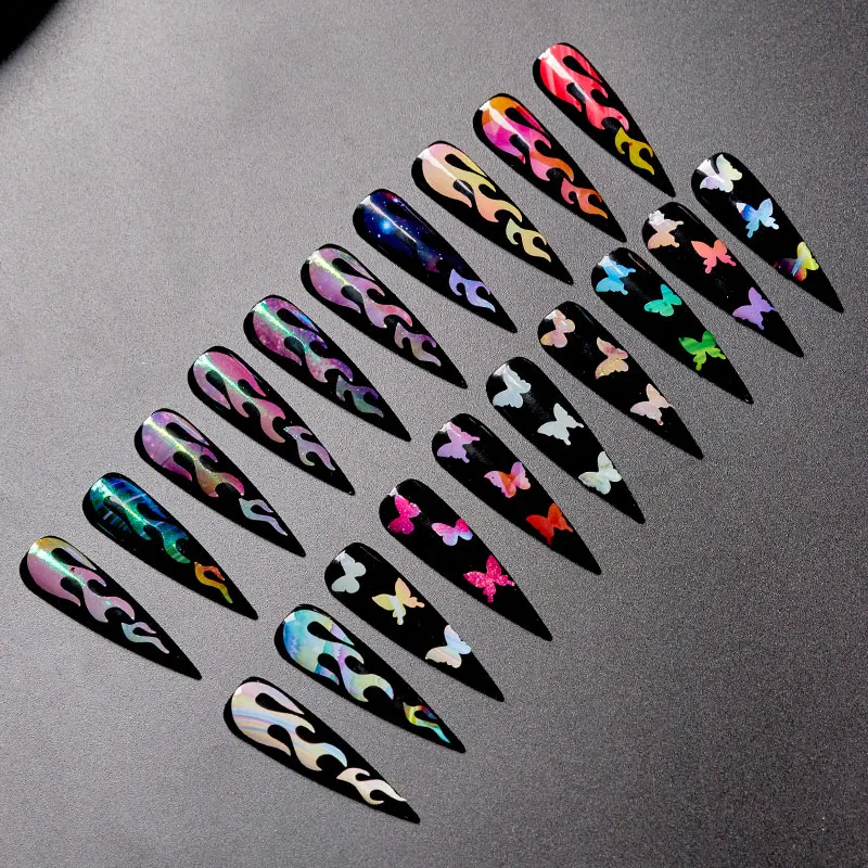 RBAN NAIL 3D налейте наклейки для ногтей Fire Flame Laser Holographic Hollow Designs Sticker Decal on.