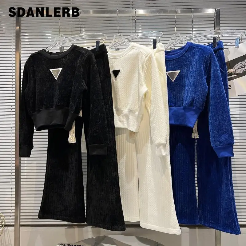 

Women's Casual Two Piece Suit 2021 Winter New Needlecord Thickened Sweatshirt Loose Short Hoodies Elastic Waist Wide Leg Pants