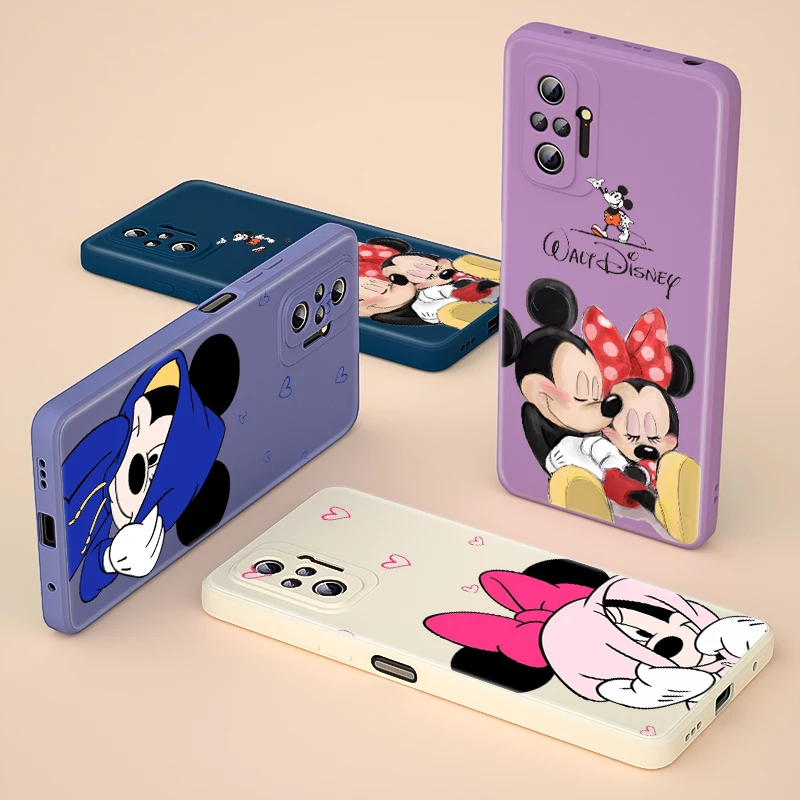

Phone Case For Redmi Note 10 10S 10T 9 9S 9T 8 8T 7 7S 6 5 Pro Max Plus 5G Pink Mickey Minnie Liquid Silicone Soft Cover