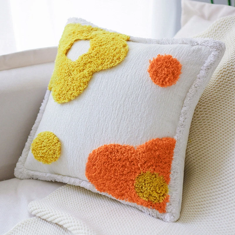 Cute Little Daisy Fluffy Sofa Pillowcase Nordic Style Geometric Flowers Pattern Decorative Pillows Case Waist Back Cushion Cover | Дом и сад