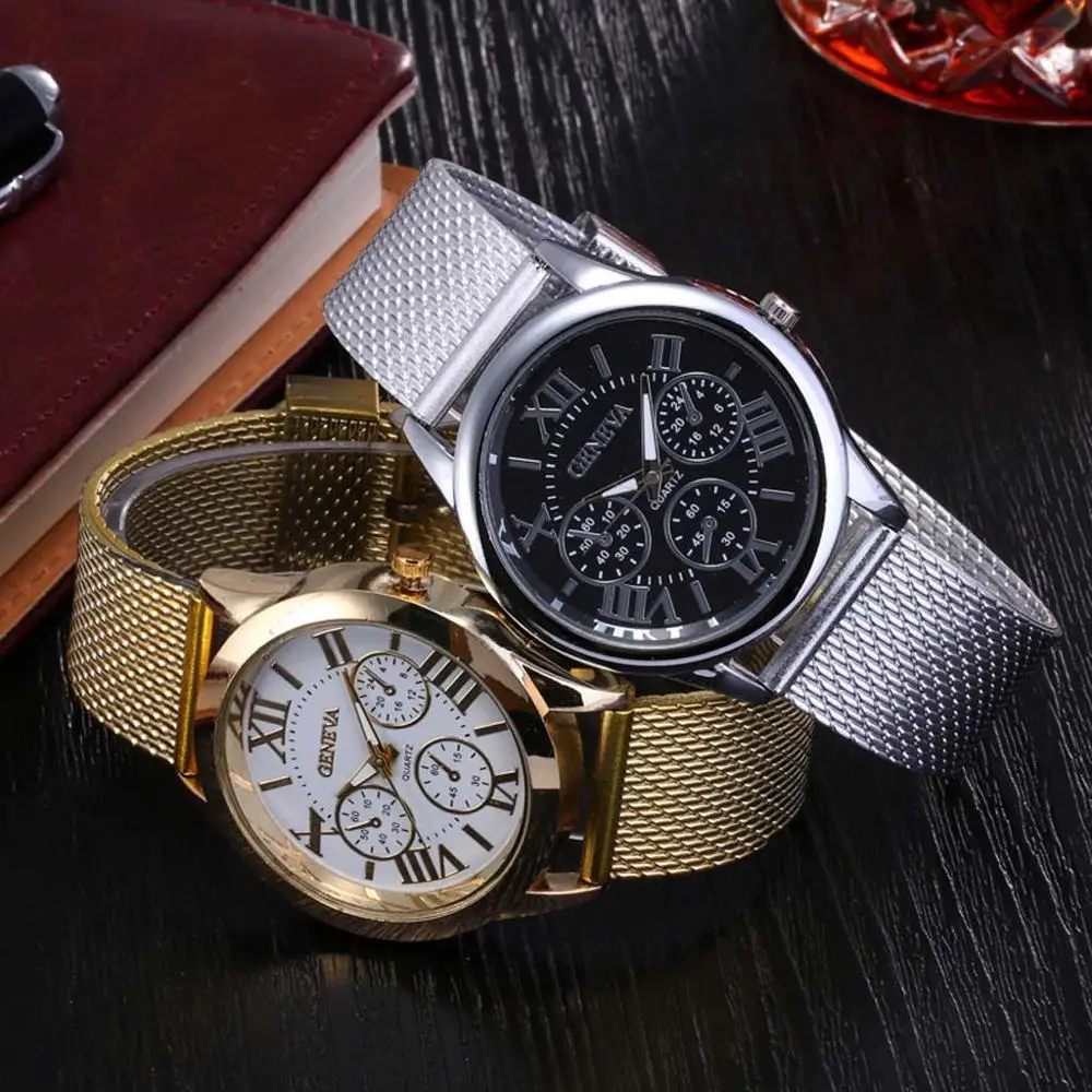 Luxury Quartz Watch Three Eye Retro Silicone Strap Bracelet Roman Scale Dial Geneva Lady and Men Analog reloj mujer 40 | Наручные часы