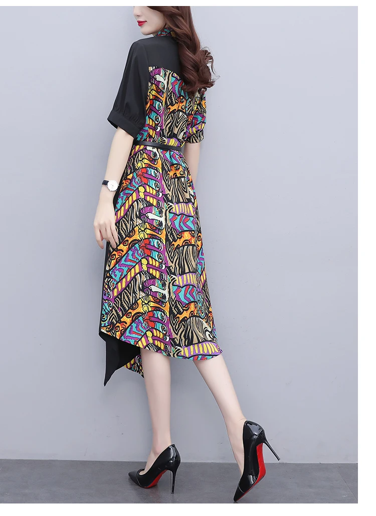 

Houthion Bohemian Women's Dresses Plus Size Chiffon Midi Dress Fashion Casual Summer Mid-Calf Short Sleeve Loose New