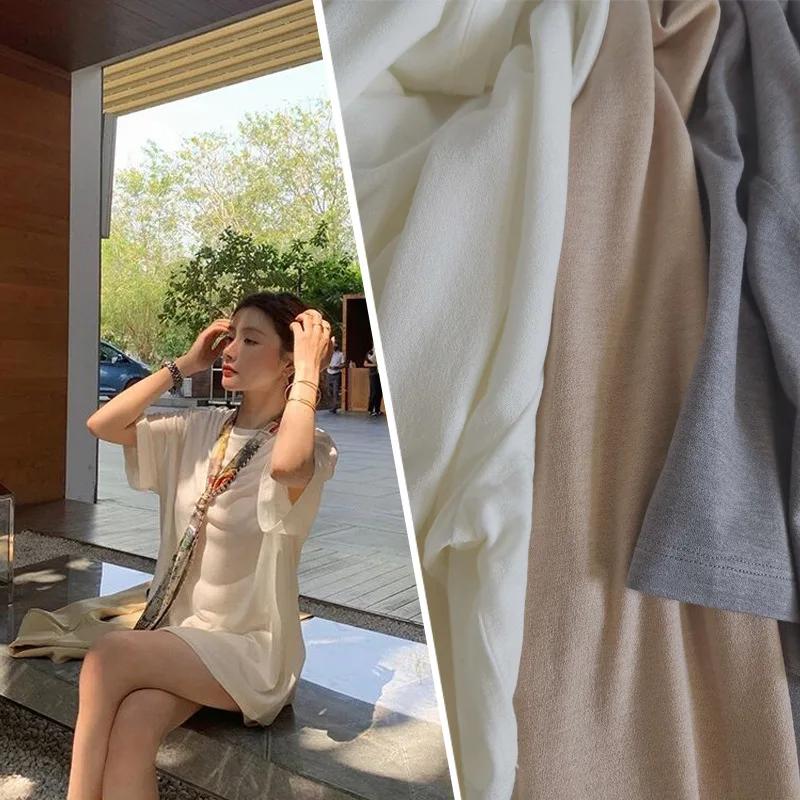 

Falling Shoulder Loose with Silk Short-sleeved T-shirt Women's Solid Color Round Collar Spring and Summer