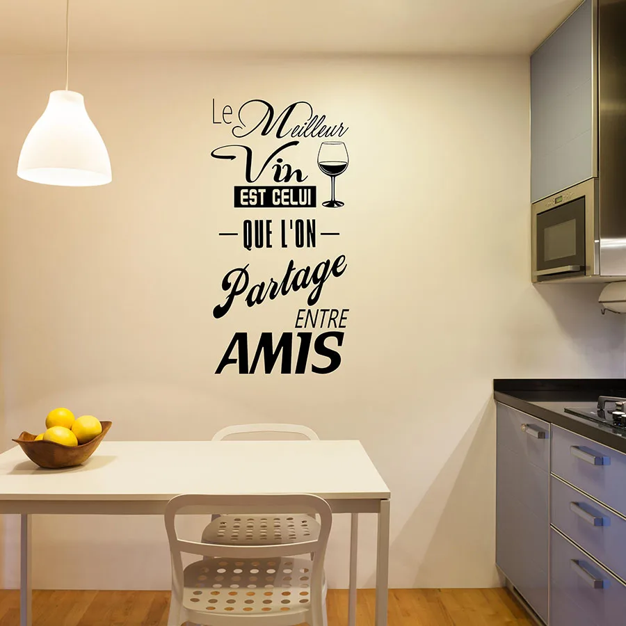 French Wine Quote Wall Decal Citation Vinyl Wall Sticker Kitchen Western Restaurant Removable Goblet Wall Art Mural S633