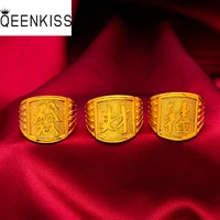 qeenkiss rg579 2021 fine jewelry wholesale fashion manmale birthday wedding vintage gift fu cai fa wide 24kt gold resizable ring