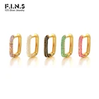 Женские прямоугольные серьги-кольца с полукристаллами F.I.N.S, 1 шт., Разноцветные серьги-кольца с фианитами, украшения из стерлингового серебра 925 пробы