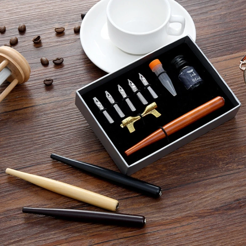 

Calligraphy Fountain Dip Pen with 5 Nibs Ink Kit Gift Box for Lettering Sketching Drawing Stationery N10 20 Dropshipping