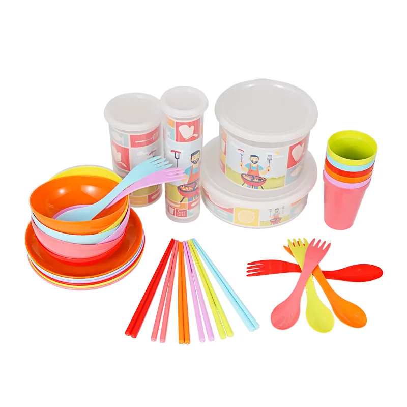 

Tableware Outdoor Camping Set Portable Picnic Barbecue Children Plate Soup Bowl Water Cup Chopsticks Fork Spoon