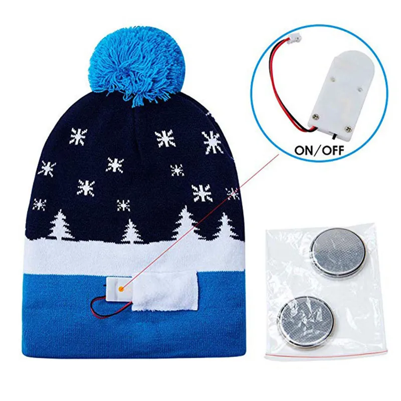 Рождественский светодиодный головной убор Вязаная Шапка-бини светящаяся