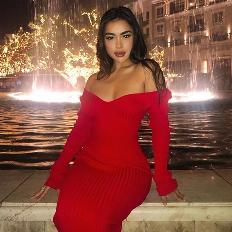 Женское трикотажное платье с длинным рукавом NATTEMAID Осеннее элегантное