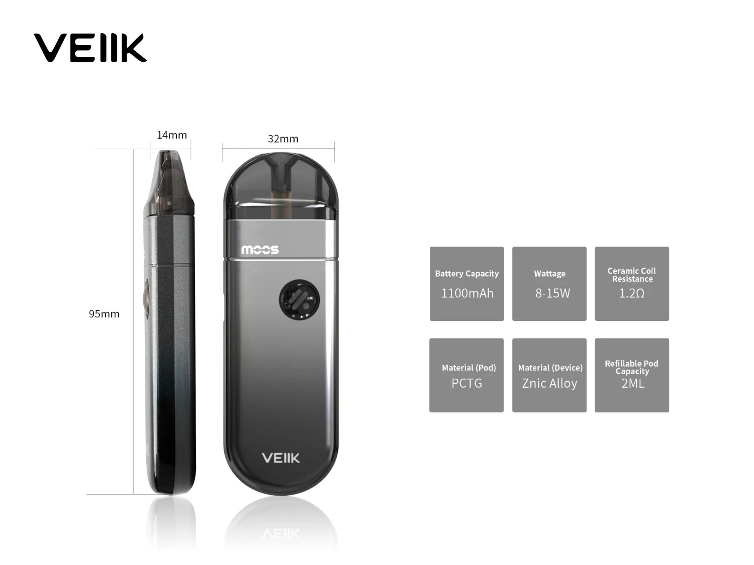 Электронная сигарета Pod Vape Veiik MOOS Kit 1100 мАч встроенный аккумулятор и 2 мл PCTG
