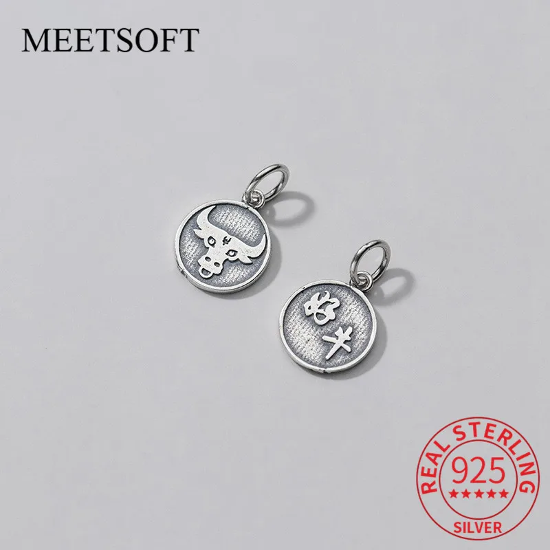 

MEETSOFT 925 Стерлинговое Серебро Круглый коровий благословение животных Подвески Специальные DIY ювелирные ожерелья ручной работы браслет аксе...