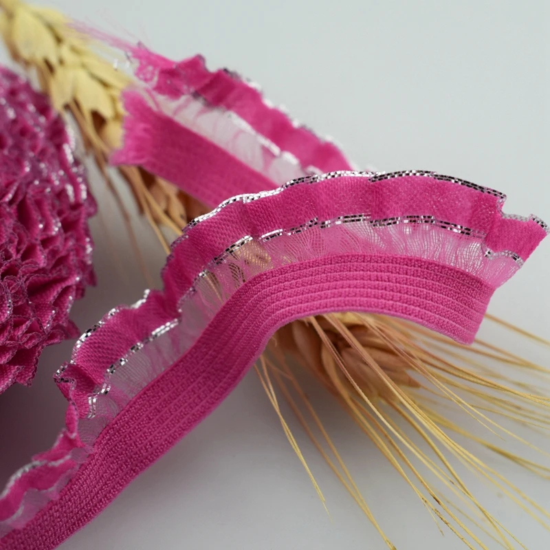 #1675 пурпурно-красная + серебряная кружевная оборка с оборками 16 мм 6 ярдов/Лот