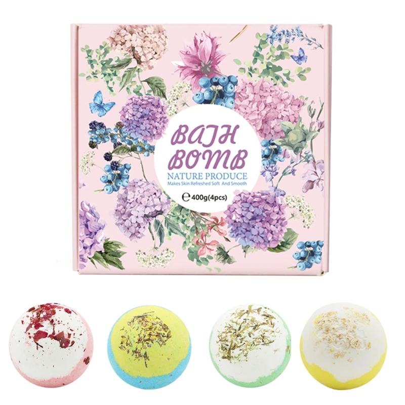 

4Pcs Dry Flowers Bath Bombs Gift Set with Essential Oils Spa Bubble for Women Birthday Mothers Day