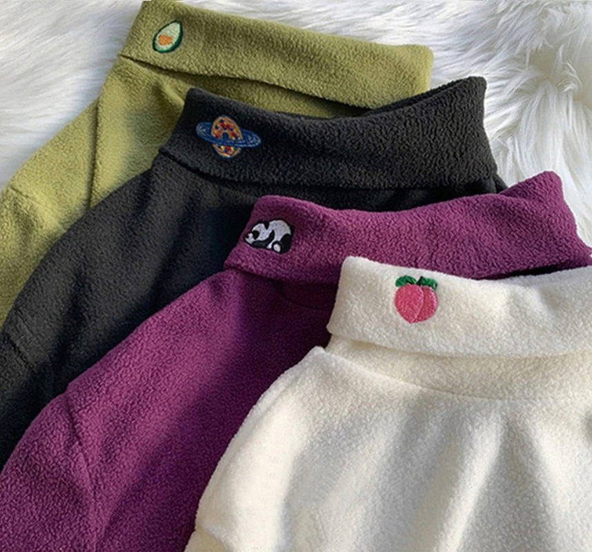 4 цвета женский свитер вышивка водолазка кавайный пуловер осенняя одежда Корея