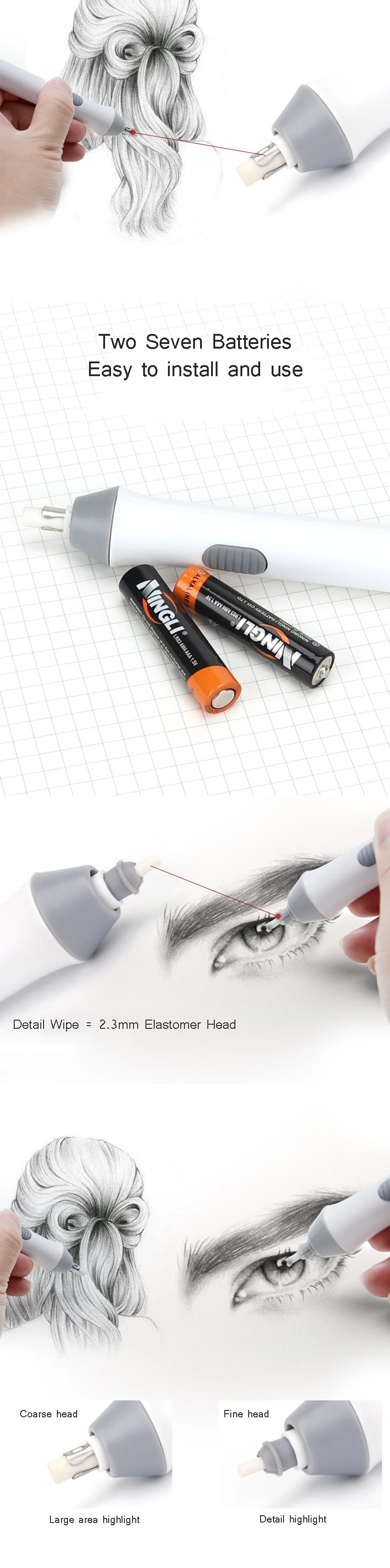 Electric Eraser Charging Adult Painting Multifunction Sketch Highlights No Debris Painting Beginner Art supplies