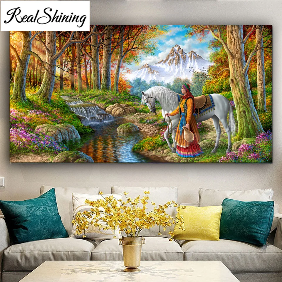 Русская красавица с лошадками Алмазная картина квадратными стразы вышивка
