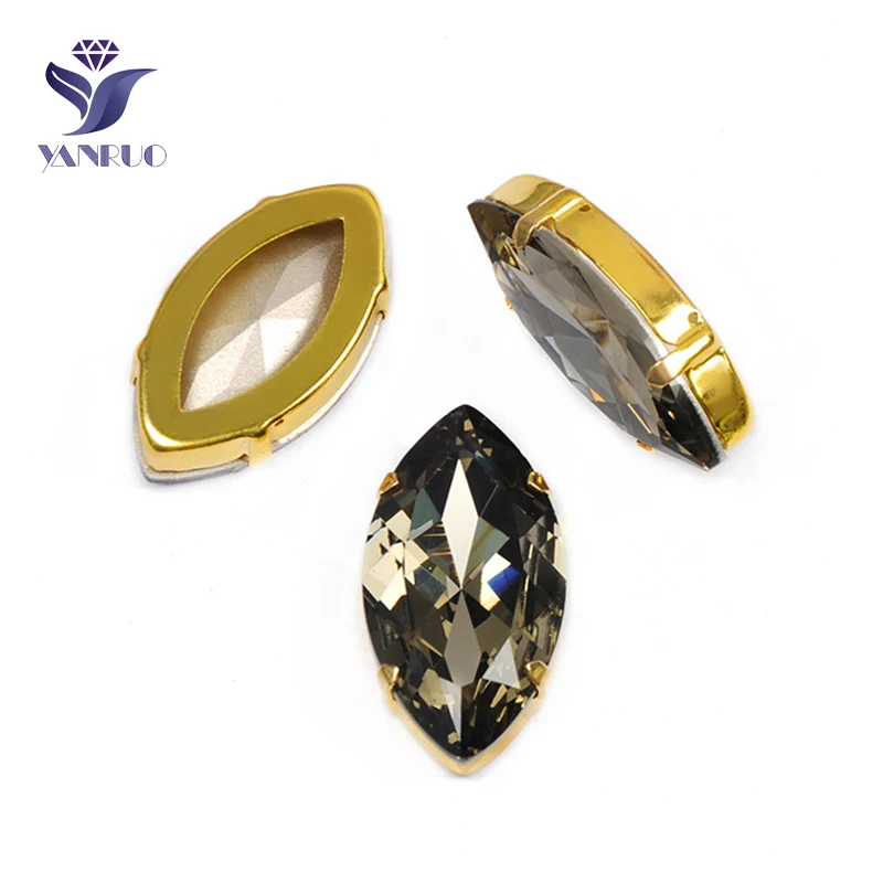 Black Diamond Yanruo 4227 в огранке маркиза, пришивной Камни DIY Точка назад Лошадь Глаза стекло шитье стразами Кристаллы большие стразы для рукоделия - Цвет: Black Diamond