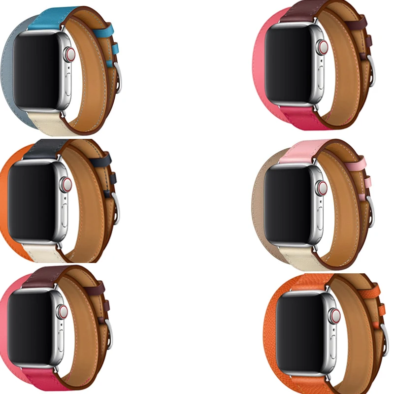 Ремешок кожаный для Apple Watch Series 6/5/4/3/2/1 двойной туристический браслет iwatch 6 5 38 мм 42 40