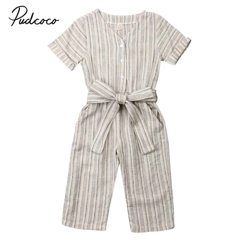 Детская летняя одежда 2019 детский комбинезон в полоску с длинным рукавом поясом V