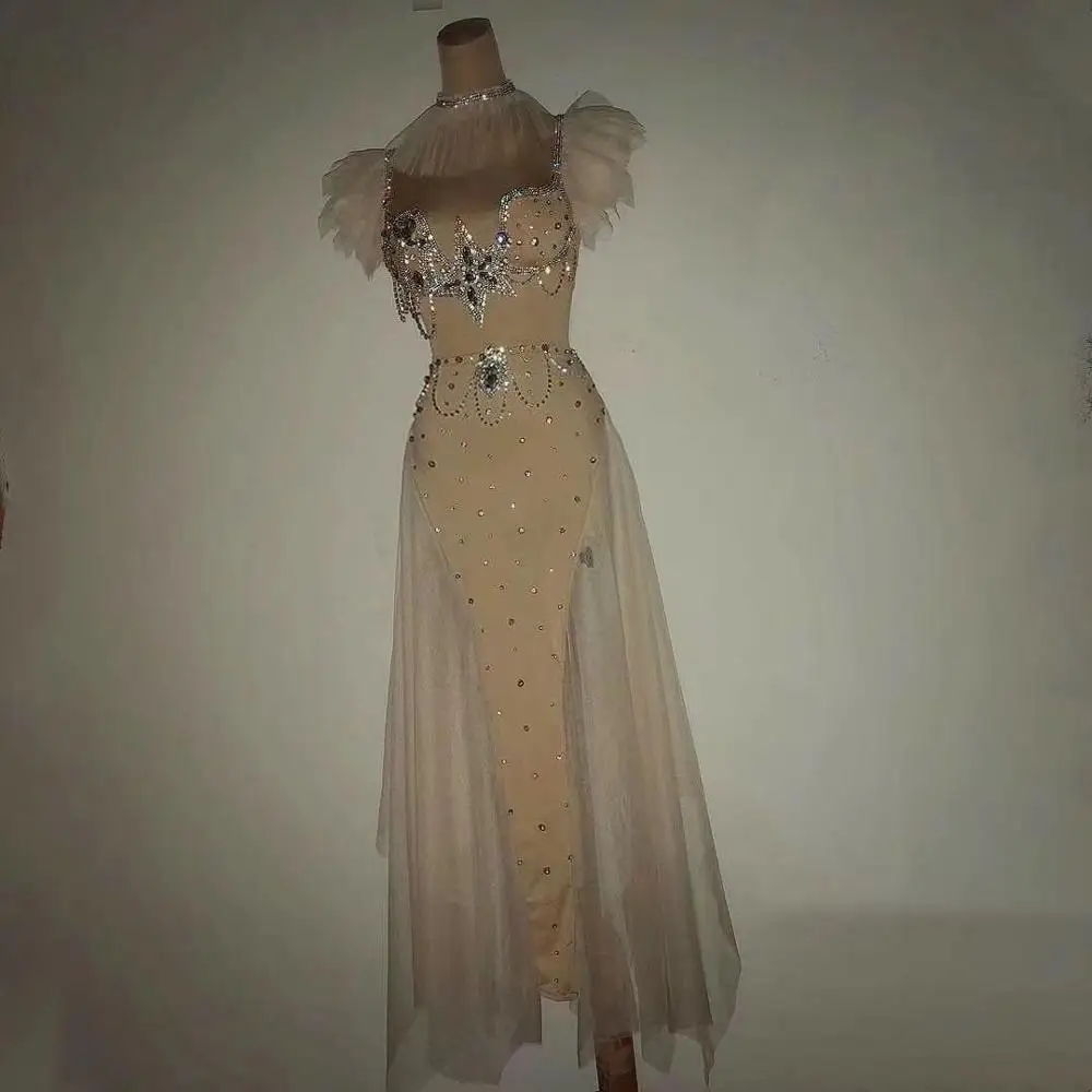 Серебристое Прозрачное платье стразы бара день рождения Празднование