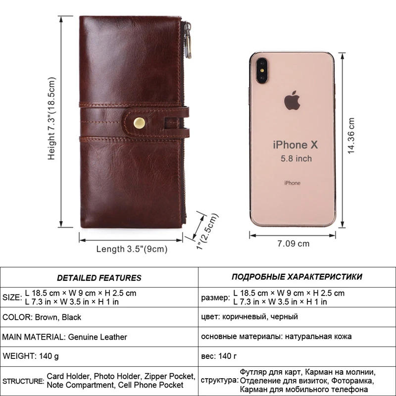 

Men's Long Wallets Genuine Leather Card Holder Billetera Male Wallet Coin Pocket Purse Big Capacity Handbag Luxury Vintage